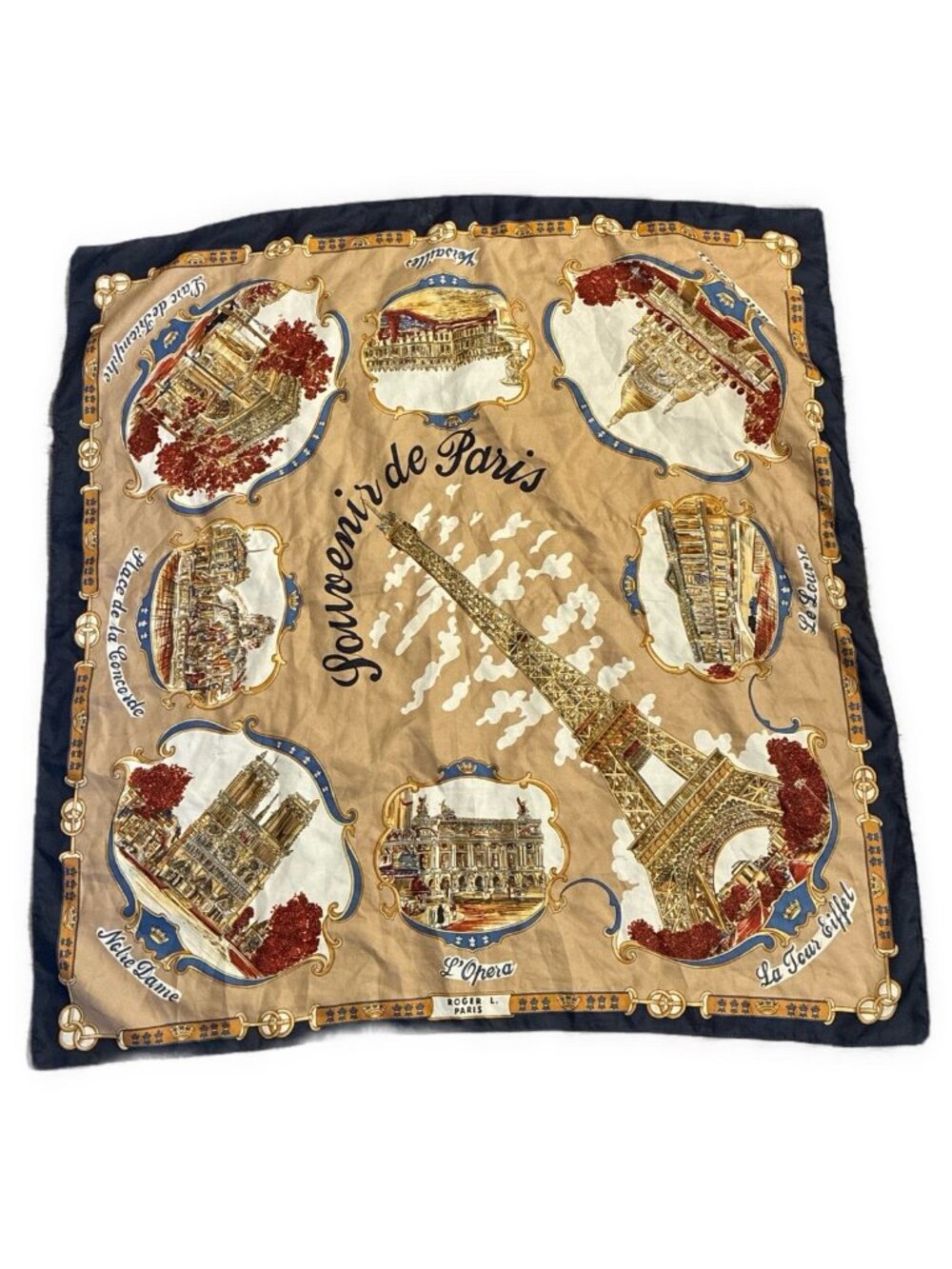 Roger L Paris Vintage Souvenir de Paris Eiffel Tower Landmark Square Scarf